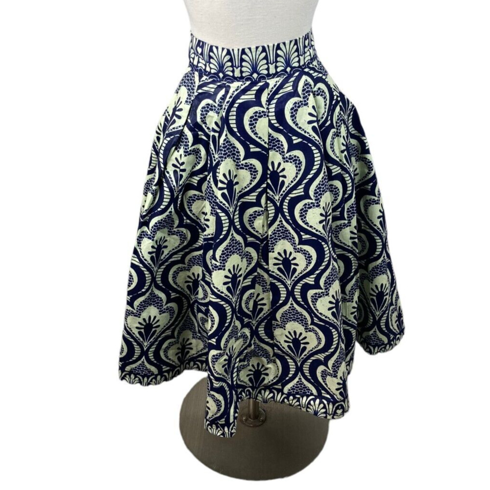 Francis + Benedict NEW Handmade Blue Yellow Print Cotton Full Skirt Pockets XS
